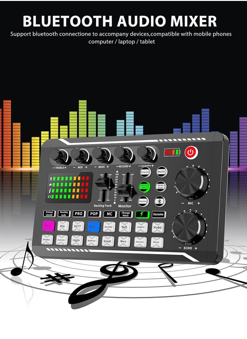 Professional F998 Audio Mixer & Live Sound Card, DJ Effects, Voice Changer, Podcast Studio Equipment for Streaming, Gaming, Recording, TikTok, YouTube