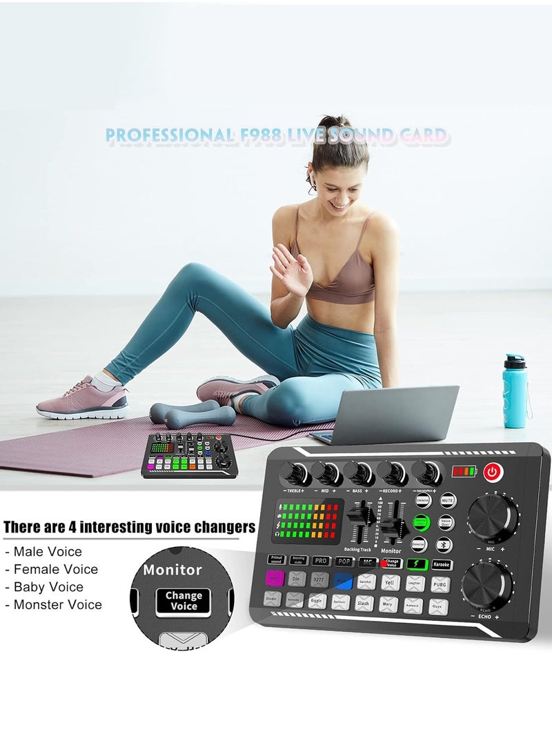 Professional F998 Audio Mixer & Live Sound Card, DJ Effects, Voice Changer, Podcast Studio Equipment for Streaming, Gaming, Recording, TikTok, YouTube