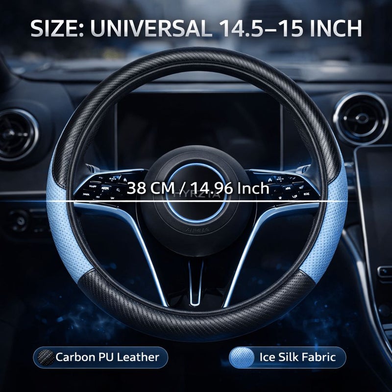 White Breathable Steering Wheel Cover 14.5-15 Inch Non Slip Car Protector Soft Grip Accessory - Image 2