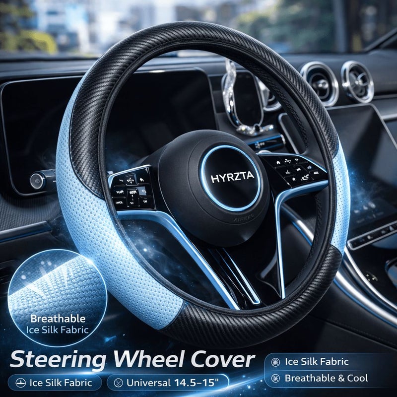 White Breathable Steering Wheel Cover 14.5-15 Inch Non Slip Car Protector Soft Grip Accessory - Image 1