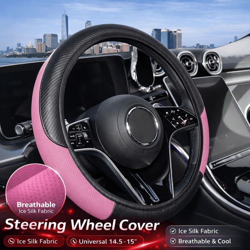 White Breathable Steering Wheel Cover 14.5-15 Inch Non Slip Car Protector Soft Grip Accessory - Image 4