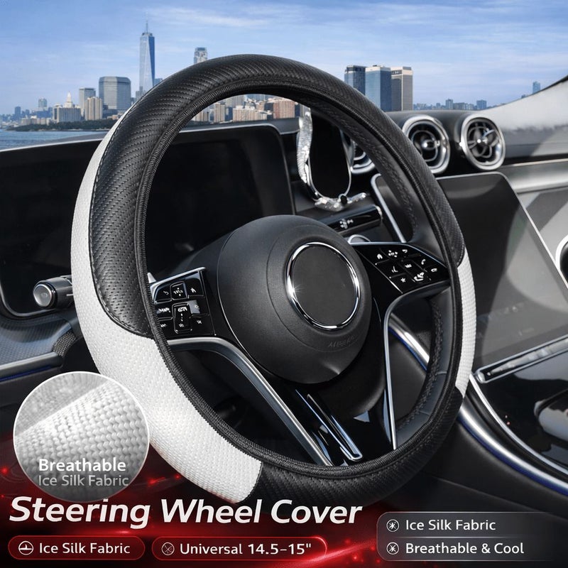 White Breathable Steering Wheel Cover 14.5-15 Inch Non Slip Car Protector Soft Grip Accessory - Image 3