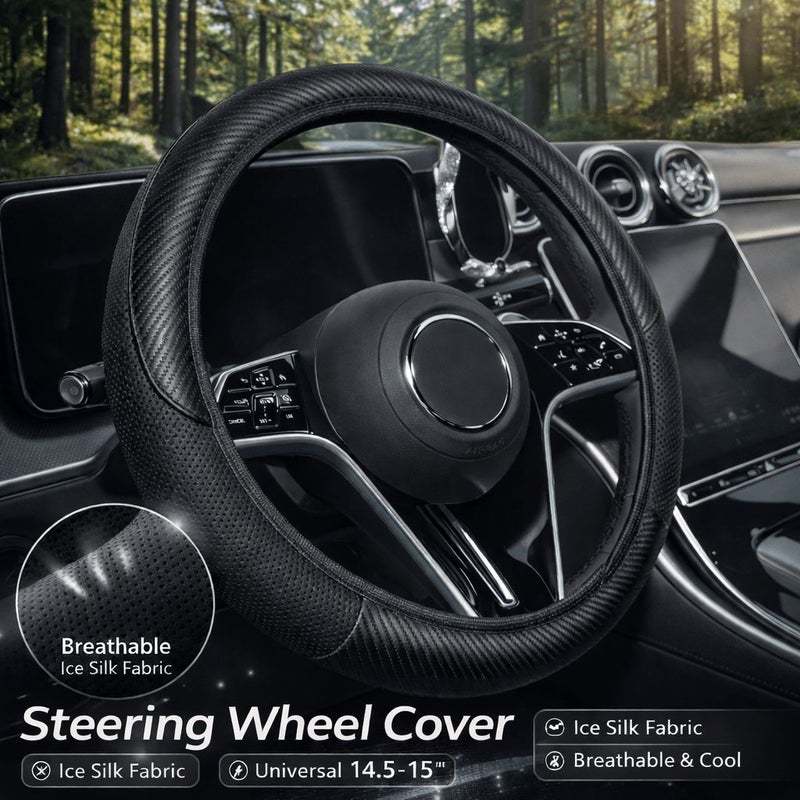 White Breathable Steering Wheel Cover 14.5-15 Inch Non Slip Car Protector Soft Grip Accessory - Image 5