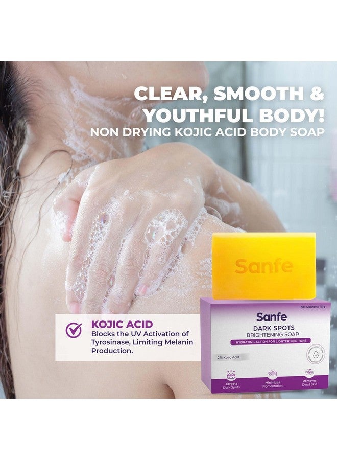Sanfe Dark Spots Brightening Skin Lightening Soap | 2% Kojic Acid, Hydrating & Vitamin C | Anti Aging & Sun Protection | Skin Whitening Soap For Women| Tan Removal Hyperpigmentation & Glow Moisturizing Bath Soap For Men & Women Glowing Skin Pack Of 1 - Image 3