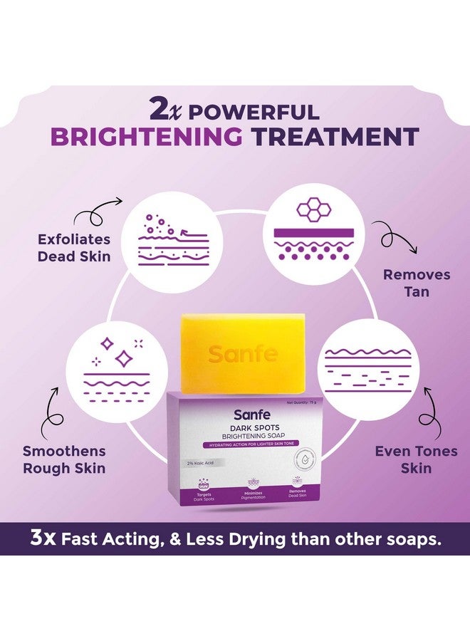 Sanfe Dark Spots Brightening Skin Lightening Soap | 2% Kojic Acid, Hydrating & Vitamin C | Anti Aging & Sun Protection | Skin Whitening Soap For Women| Tan Removal Hyperpigmentation & Glow Moisturizing Bath Soap For Men & Women Glowing Skin Pack Of 1 - Image 2