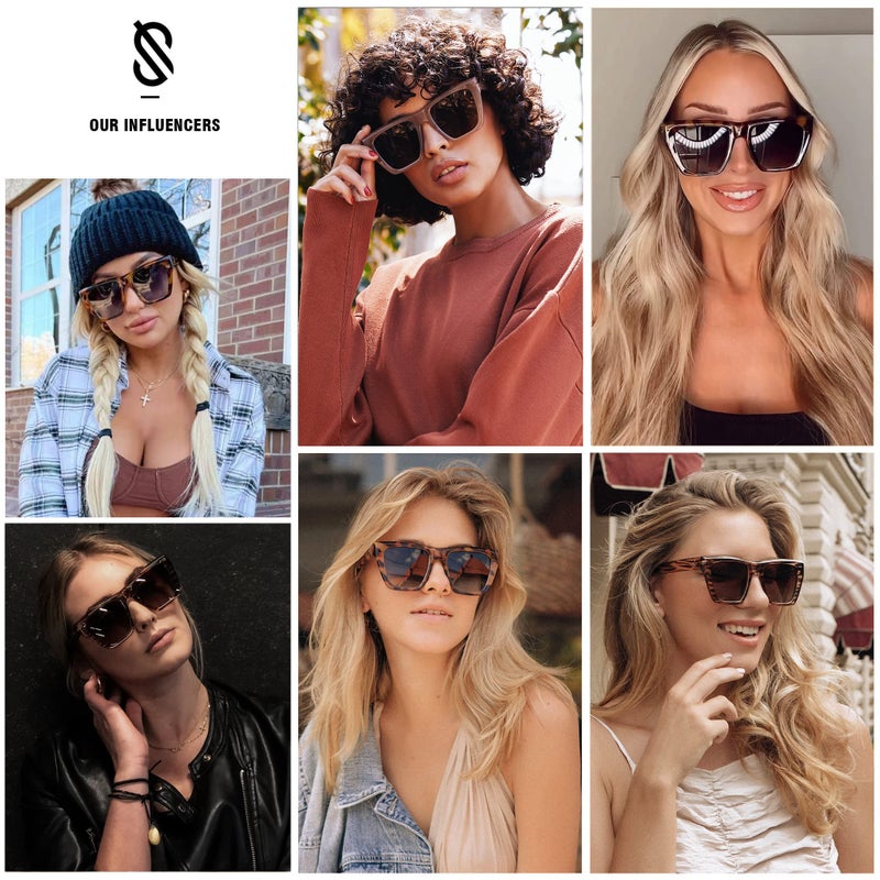 SOJOS Fashion Oversized Square Cat Eye Polarized Sunglasses for Women Trendy Cateye Style Womens Sunglasses SJ2179, Brown Frame/Brown Lens - Image 2