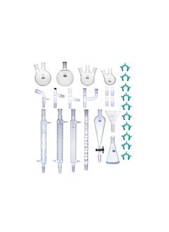 Glass Advanced Chemistry Lab Glassware Kit 24/40 Glass Adapter Flask Condenser Funnel Stopper Joint Clip Distillation Apparatus (29pcs) - pzsku/ZFA056D411EEC34CC287CZ/45/_/1732336954/05948440-dcc0-474c-90a1-912b03bbc2d0