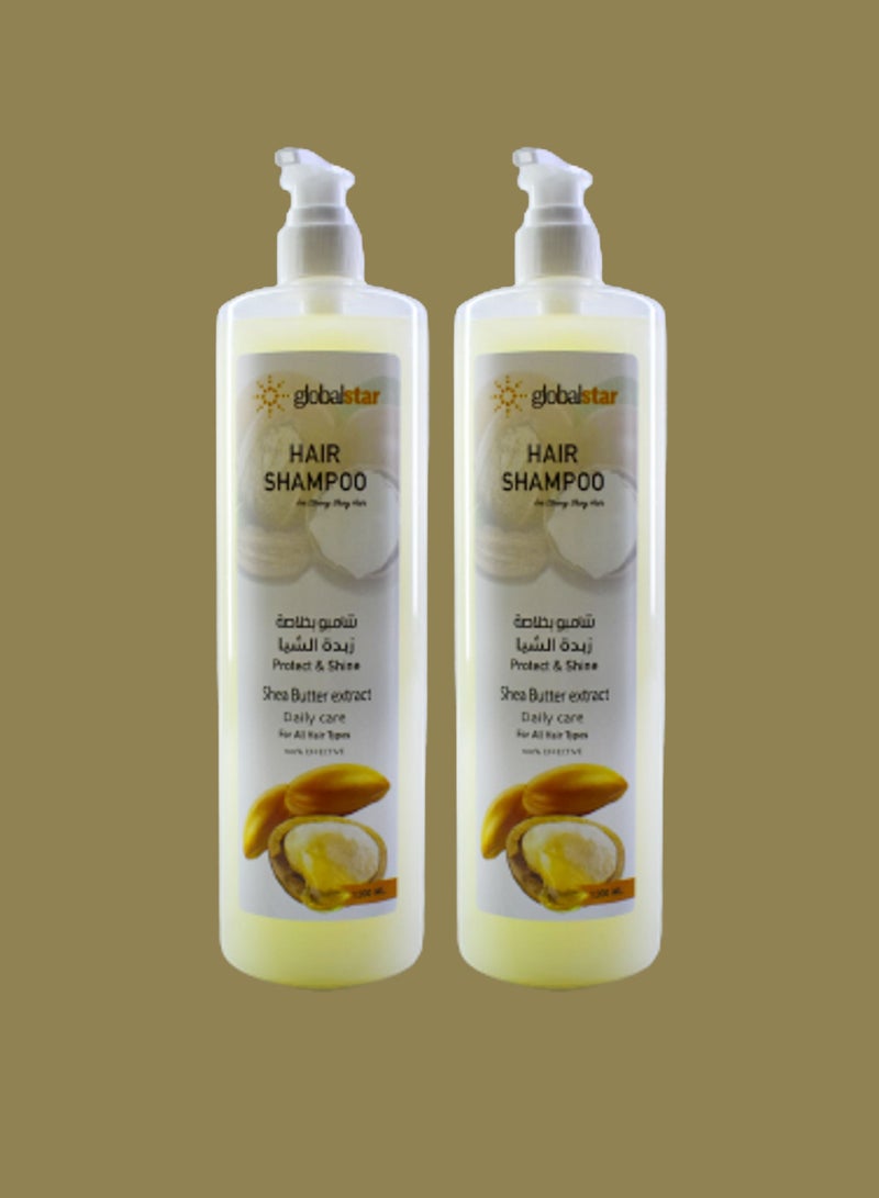 Global Star 2 Pieces Hair Shampoo With Shea Butter Extract Economical Bottle 1200 Ml