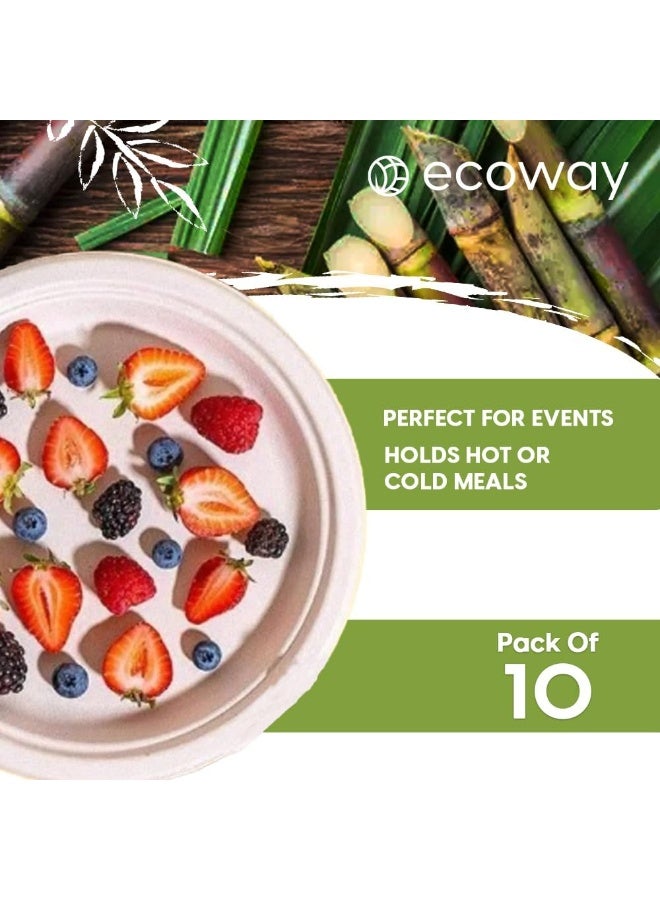 ايكواي ecoway 10-Inch 100% Compostable Disposable Round Bagasse Paper Plates - Biodegradable Sugarcane Fiber - Strong Heavy Duty Rigid Design - Sustainable & Food-Grade - Natural Brown Color, Pack of 10 - Image 3