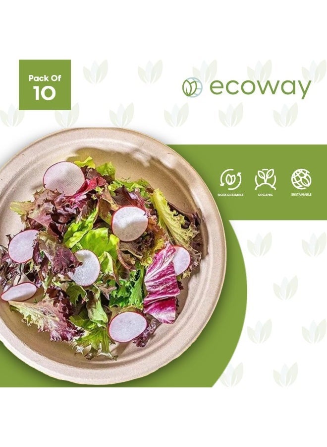 ايكواي ecoway 10-Inch 100% Compostable Disposable Round Bagasse Paper Plates - Biodegradable Sugarcane Fiber - Strong Heavy Duty Rigid Design - Sustainable & Food-Grade - Natural Brown Color, Pack of 10 - Image 2