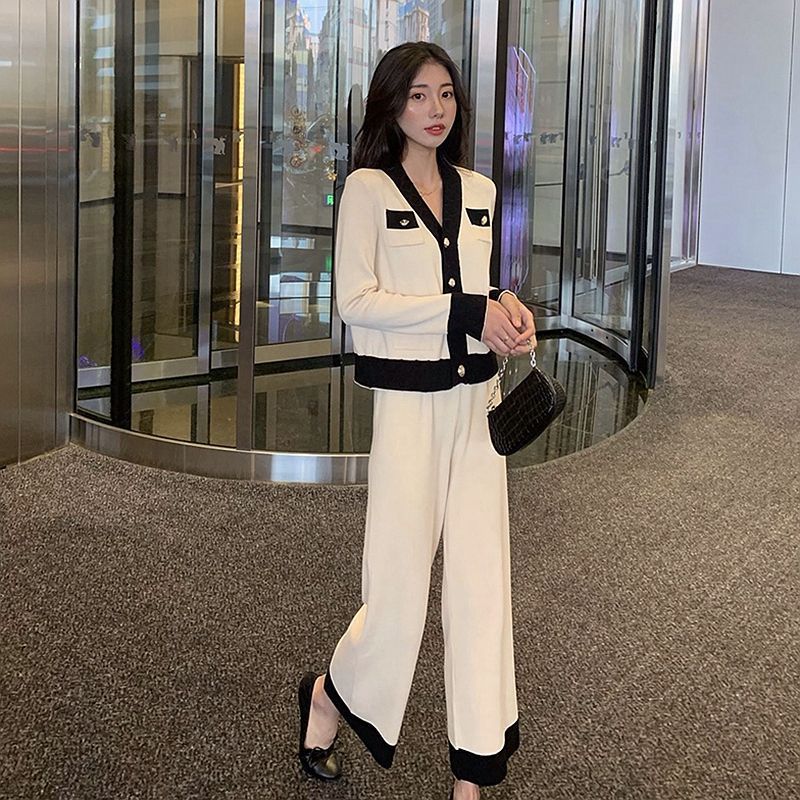 2023 Autumn Fashion Knit Pants Set Women Black - Image 4