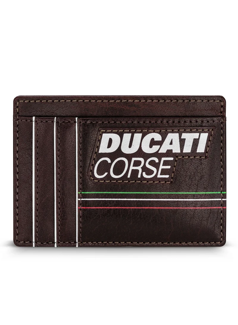 Ducati Corse Corse Stile Brown Genuine Leather Card Holder For Men