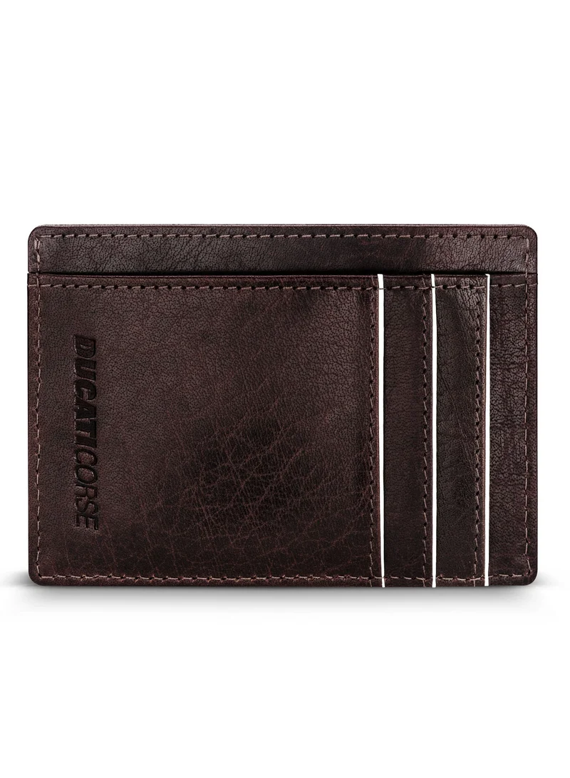 Ducati Corse Corse Stile Brown Genuine Leather Card Holder For Men