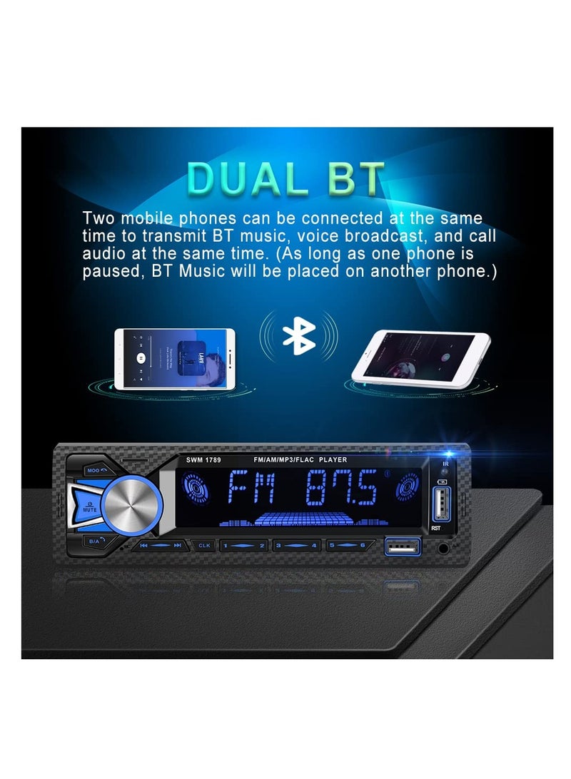 SYOSI راديو سيارة بلوتوث مع خاصية الاتصال الحر، راديو سيارة ستيريو فردي دين 1 DIN بلوتوث رقمي، راديو سيارة صوتي FM ستيريو مشغل MP3 USB/SD/AUX-IN، وحدة داخل لوحة التحكم مع جهاز تحكم عن بعد، تحكم مساعد عن بعد - Image 2