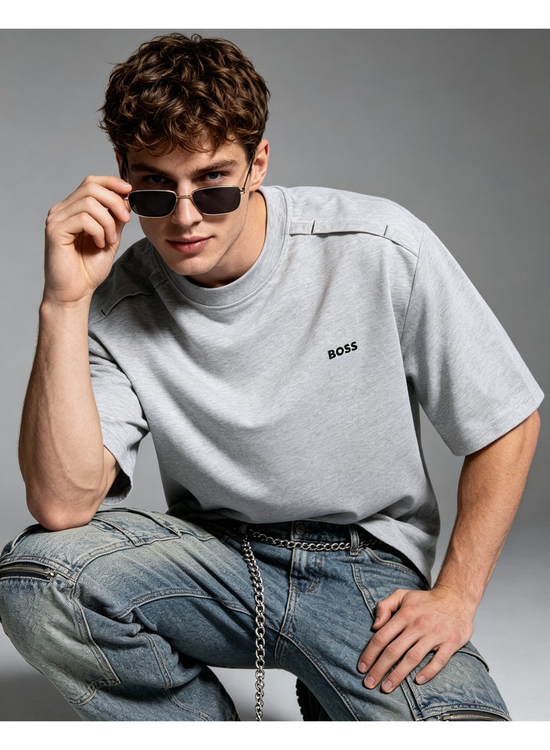 BOSS Unisex Casual Short Sleeve Crew Neck Loose Fit Everyday Wear Streetwear T‑Shirt Heather Grey - Image 1