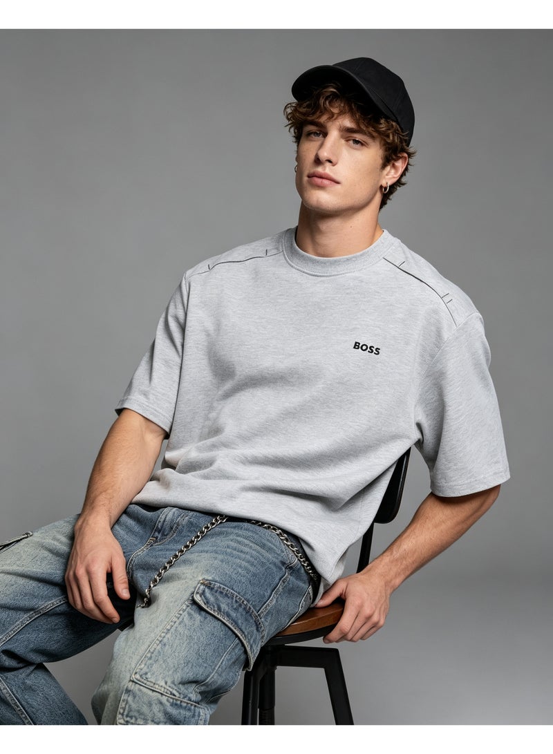 BOSS Unisex Casual Short Sleeve Crew Neck Loose Fit Everyday Wear Streetwear T‑Shirt Heather Grey - Image 2