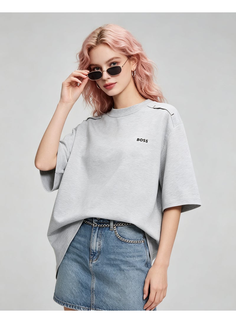 BOSS Unisex Casual Short Sleeve Crew Neck Loose Fit Everyday Wear Streetwear T‑Shirt Heather Grey - Image 4
