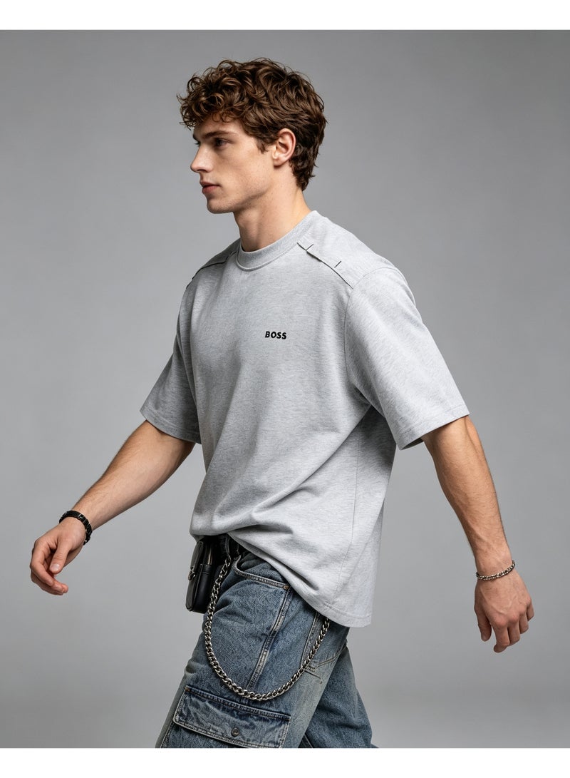 BOSS Unisex Casual Short Sleeve Crew Neck Loose Fit Everyday Wear Streetwear T‑Shirt Heather Grey - Image 3