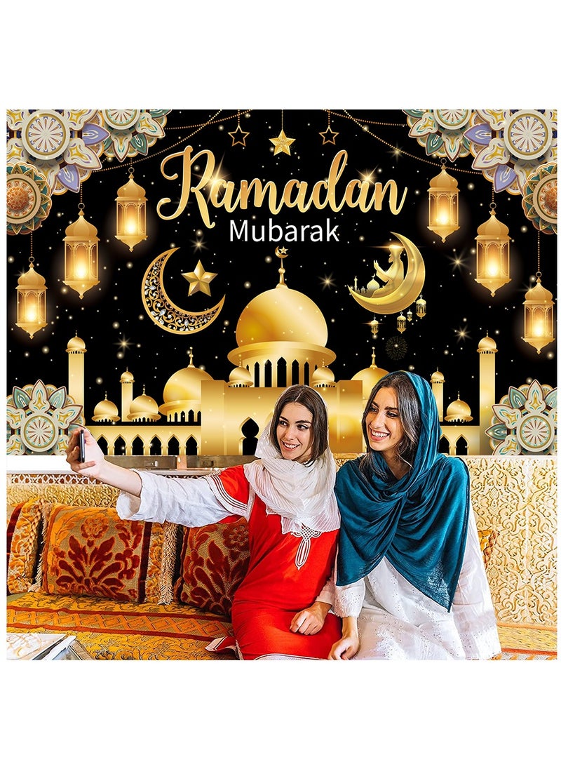 Laravel Ramadan Mubarak Backdrop Banner Large Eid Arabian Nights Moon Stars Ramadan Kareem Party Decorations Supplies Photo Booth for Wall Home Indoor Outdoor 70.8 X 43.3 Inch/180x110cm  - Image 3