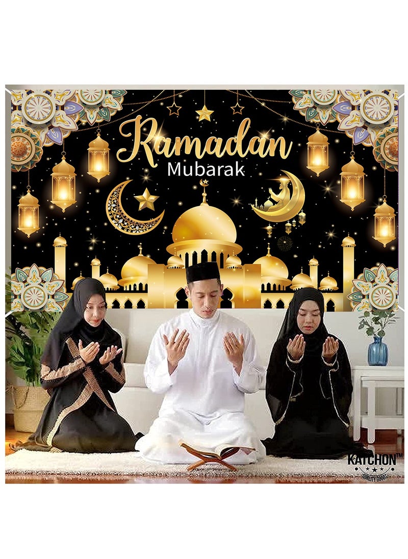 Laravel Ramadan Mubarak Backdrop Banner Large Eid Arabian Nights Moon Stars Ramadan Kareem Party Decorations Supplies Photo Booth for Wall Home Indoor Outdoor 70.8 X 43.3 Inch/180x110cm  - Image 4