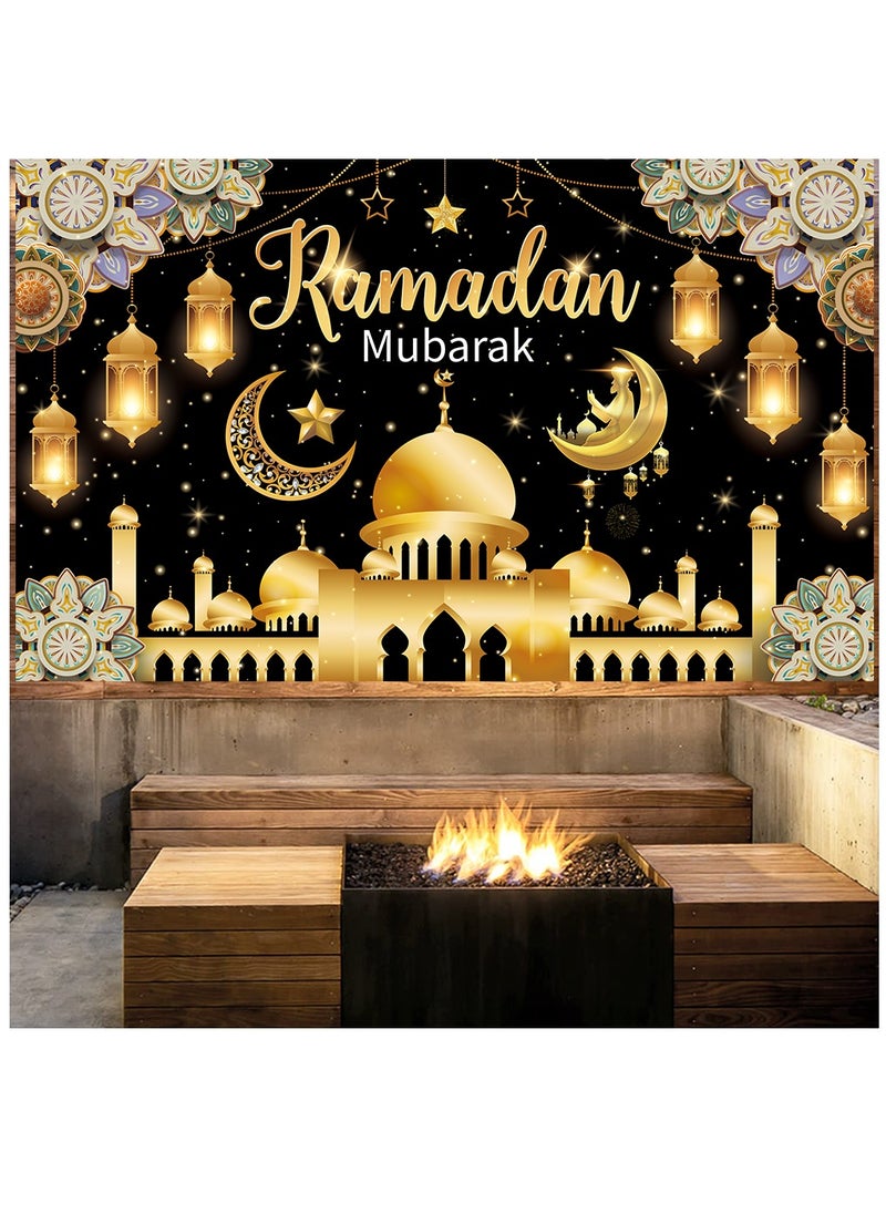 Laravel Ramadan Mubarak Backdrop Banner Large Eid Arabian Nights Moon Stars Ramadan Kareem Party Decorations Supplies Photo Booth for Wall Home Indoor Outdoor 70.8 X 43.3 Inch/180x110cm  - Image 2