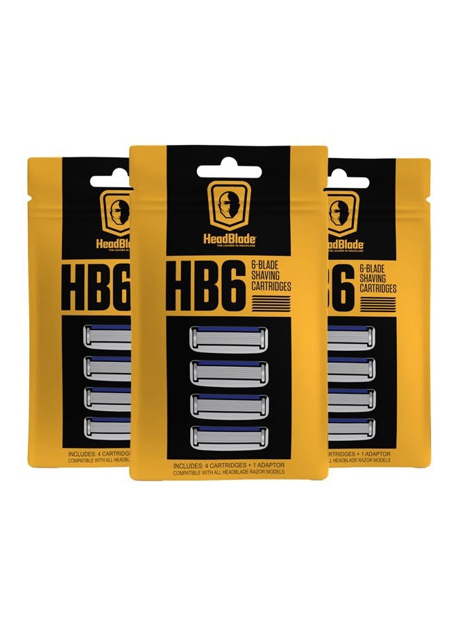 HeadBlade شفرات حلاقة قابلة للتبديل HB6 للرجال - 6 شفرات من الفولاذ المقاوم للصدأ بدون سحب أو شد، حلاقة أقل، تعمل للوجه والجسم وفروة الرأس (12 شفرة) عبوة 3 - Image 1