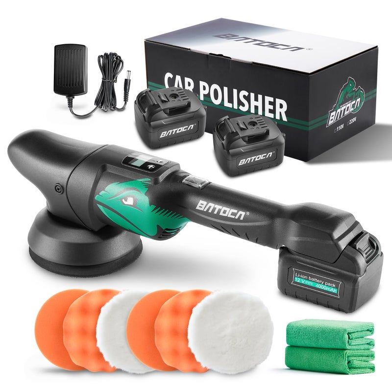 Generic BATOCA S2 Cordless Random Orbital Polisher Buffer, 2Pcs 4.0Ah Batteries, LCD Display with 6 Variable Speed 2000- 4500 RPM Wireless Car Polishing Kit for Car Detailing, Polishing, Waxing, Cleaning  - Image 1