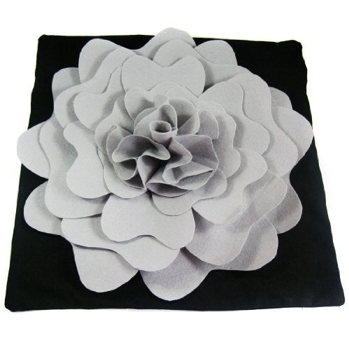 kilofly Home Decorative Throw Pillow Cover, 18" x 18", 3D Floral Grey - Image 4