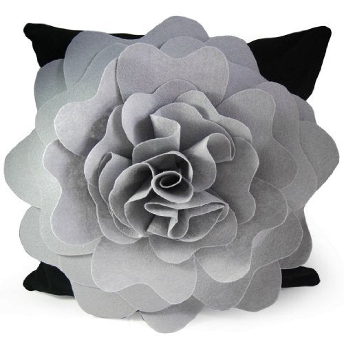 kilofly Home Decorative Throw Pillow Cover, 18" x 18", 3D Floral Grey - Image 1