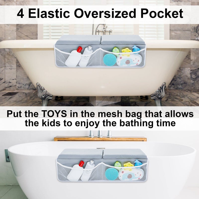 BaHoki Essentials مجموعة وسادة الركوع من باهوجي إيسينشالز - وسادة للركوع والراحة للذراع في حوض الاستحمام - دعم سميك من الفوم الذاكرة للذراع والركبة أثناء استحمام الأطفال حديثي الولادة أو toddlers - مع منظم شبكي لألعاب الطفل - Image 5