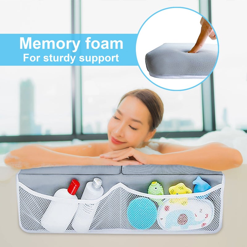 BaHoki Essentials مجموعة وسادة الركوع من باهوجي إيسينشالز - وسادة للركوع والراحة للذراع في حوض الاستحمام - دعم سميك من الفوم الذاكرة للذراع والركبة أثناء استحمام الأطفال حديثي الولادة أو toddlers - مع منظم شبكي لألعاب الطفل - Image 2