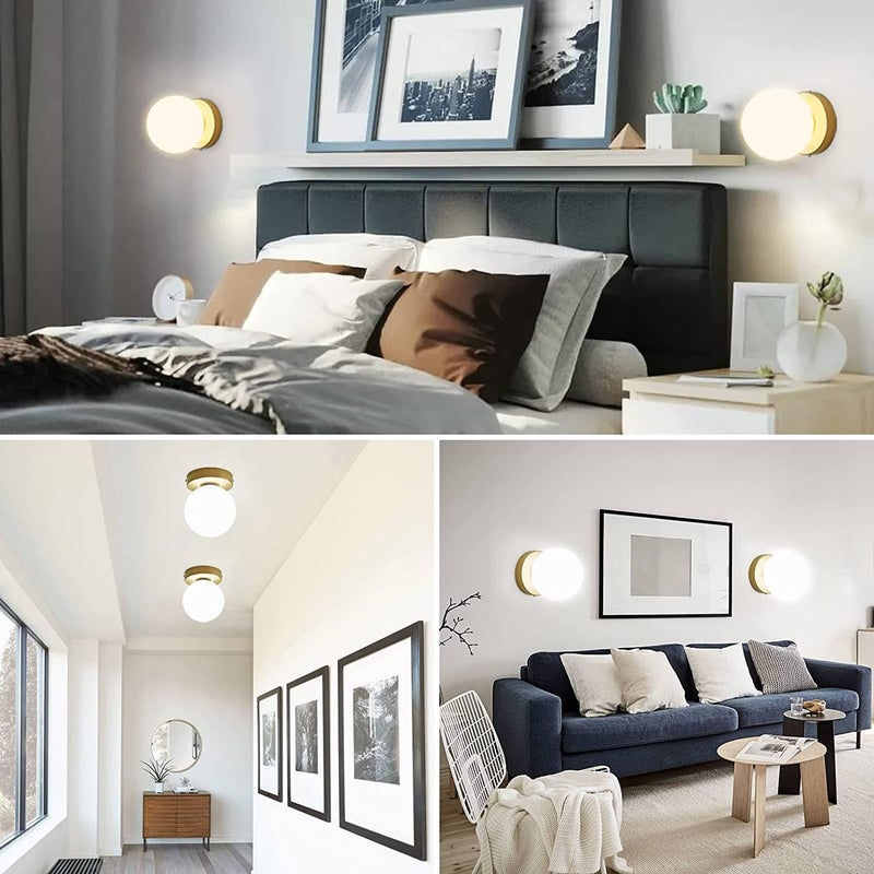 SINOMAN Metal Golden Wall Light Lamp with Glass Shade for Bedroom Living Room Caf Restaurant Hallway Kitchen Without Bulb - Image 5