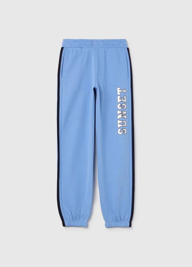 Ovs Joggers With Contrasting Bands And ''Sunset� Print