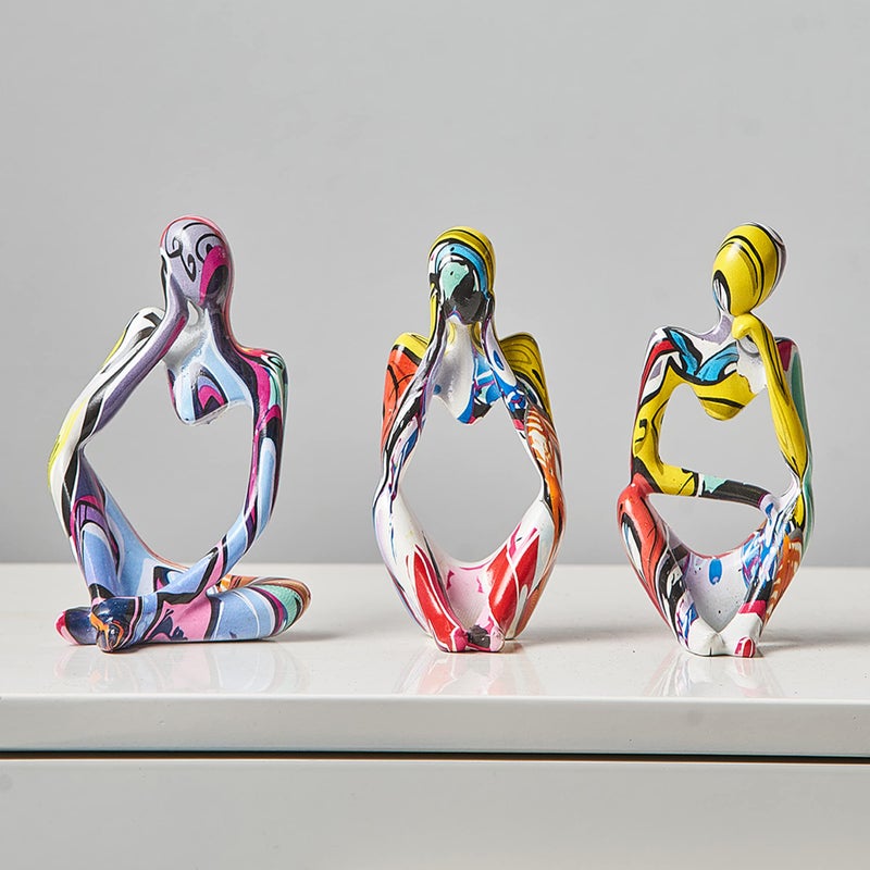 XINXUAN 3Pcs Thinker Statue Sculptures Office Decor Small Shelf Decor Bookshelf Decor TV Stand Decor Resin Collectible Figurines Home Decorations for Living Room Colorful Graffiti Statue Sculpture