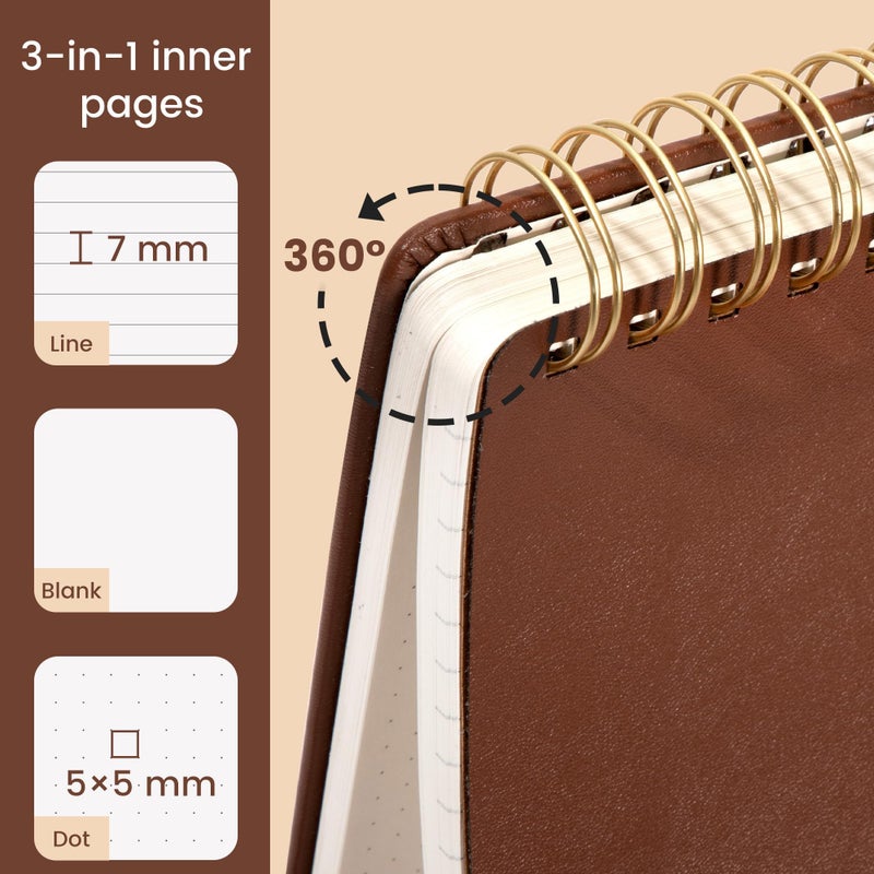 Yoment Top Spiral Notebook Leather Steno Pads 240 Pages Spiral Notepad for Work 5x7 Top Bound Steno Notebook, 100 GSM Thick Paper, Left Handed Notebooks for Office College School, Brown - Image 4