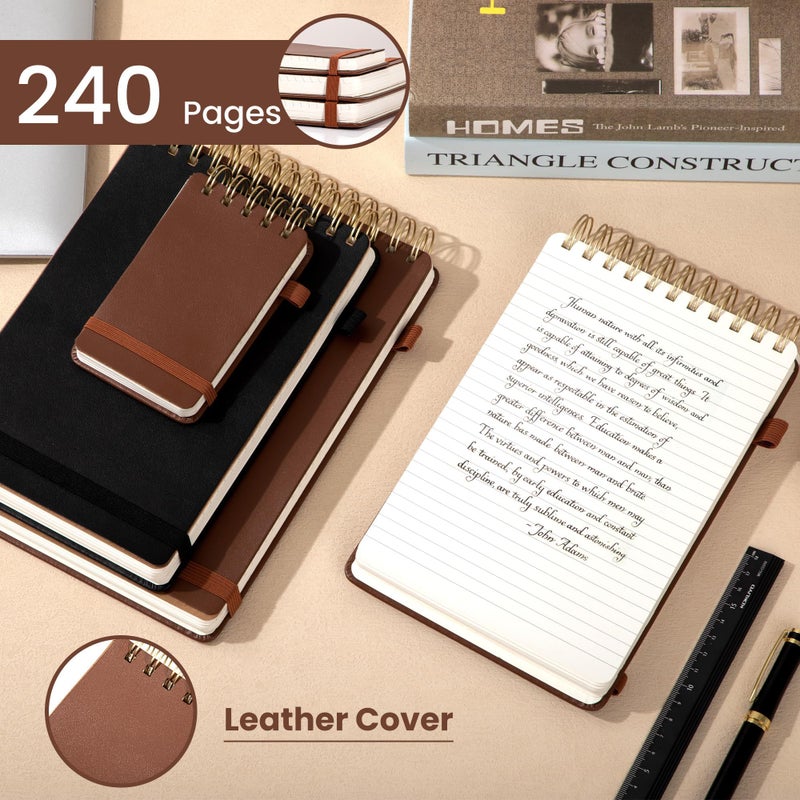 Yoment Top Spiral Notebook Leather Steno Pads 240 Pages Spiral Notepad for Work 5x7 Top Bound Steno Notebook, 100 GSM Thick Paper, Left Handed Notebooks for Office College School, Brown - Image 2