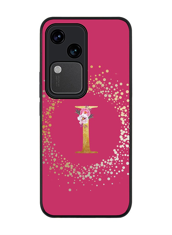 Stylizedd Rugged Black edge case for Vivo V30 5G, Slim fit Cover Custom Monogram Initial Letter Floral Pattern Alphabet - I ( Deep Pink Rose ) - Image 1