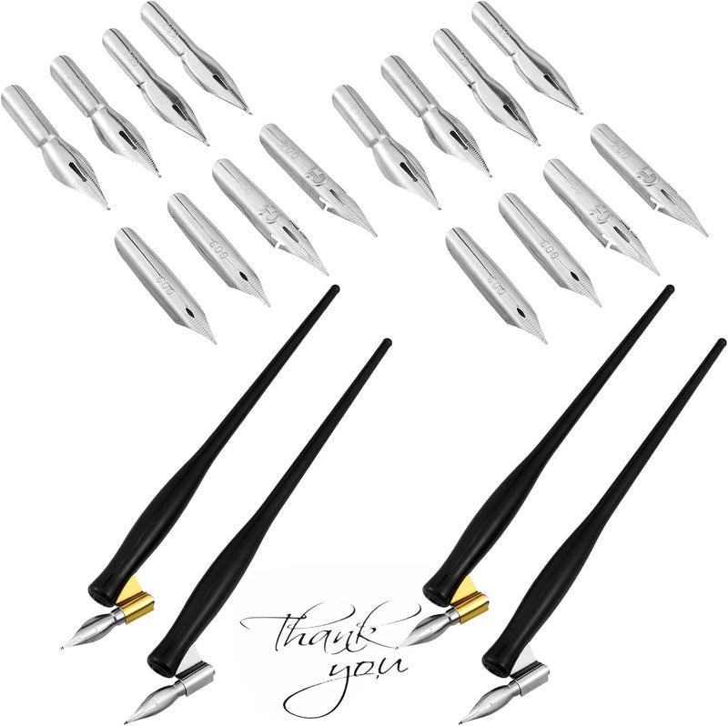 Zonon 2 Sets Oblique Calligraphy Dip Pen Set Include 2-in-1 Calligraphy Oblique Pen or Straight Holder with 8 Pcs Replacement Nibs - Image 1