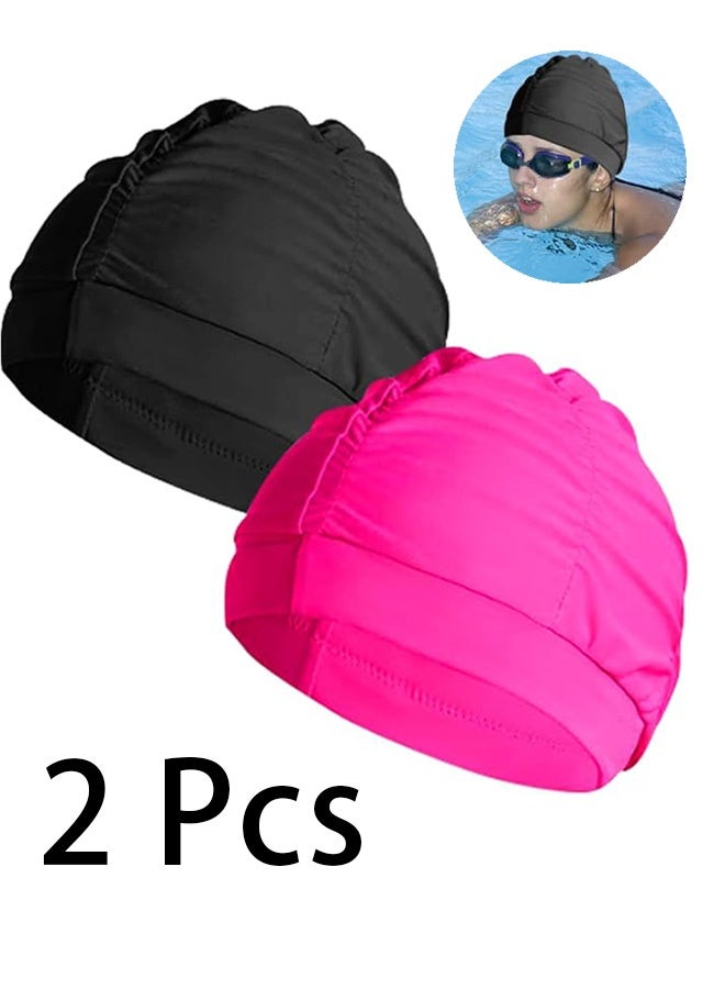 Photon قبعات سباحة مطوية للشعر الطويل، قطعتان، مصنوعة من البوليستر الملون، مناسبة للنساء البالغات ذوات الشعر الطويل، وقبعة استحمام مقاومة للماء. - Image 1