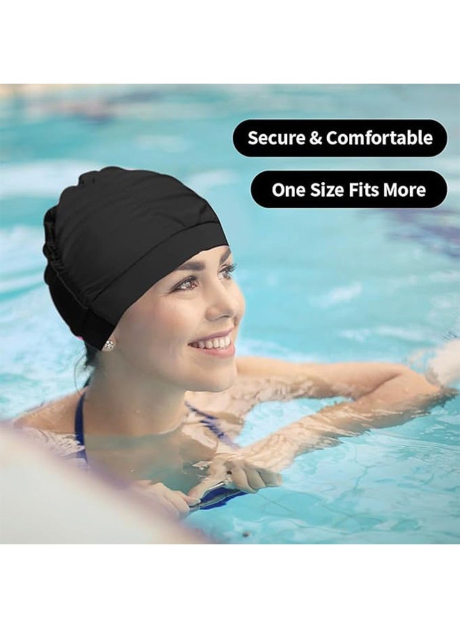 Photon قبعات سباحة مطوية للشعر الطويل، قطعتان، مصنوعة من البوليستر الملون، مناسبة للنساء البالغات ذوات الشعر الطويل، وقبعة استحمام مقاومة للماء. - Image 3