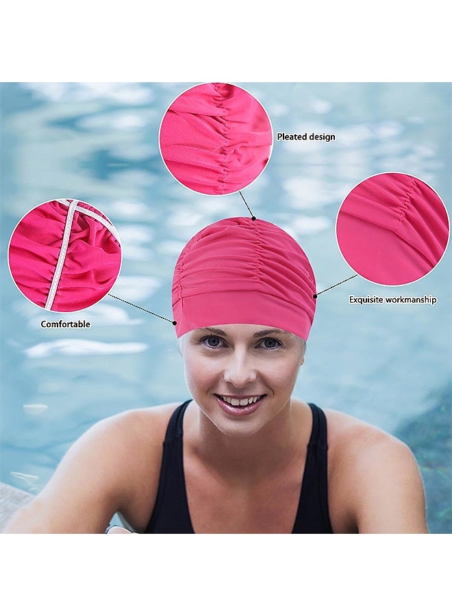 Photon قبعات سباحة مطوية للشعر الطويل، قطعتان، مصنوعة من البوليستر الملون، مناسبة للنساء البالغات ذوات الشعر الطويل، وقبعة استحمام مقاومة للماء. - Image 4