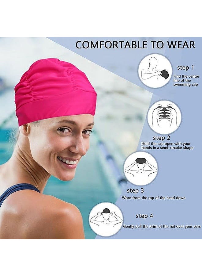 Photon قبعات سباحة مطوية للشعر الطويل، قطعتان، مصنوعة من البوليستر الملون، مناسبة للنساء البالغات ذوات الشعر الطويل، وقبعة استحمام مقاومة للماء. - Image 5