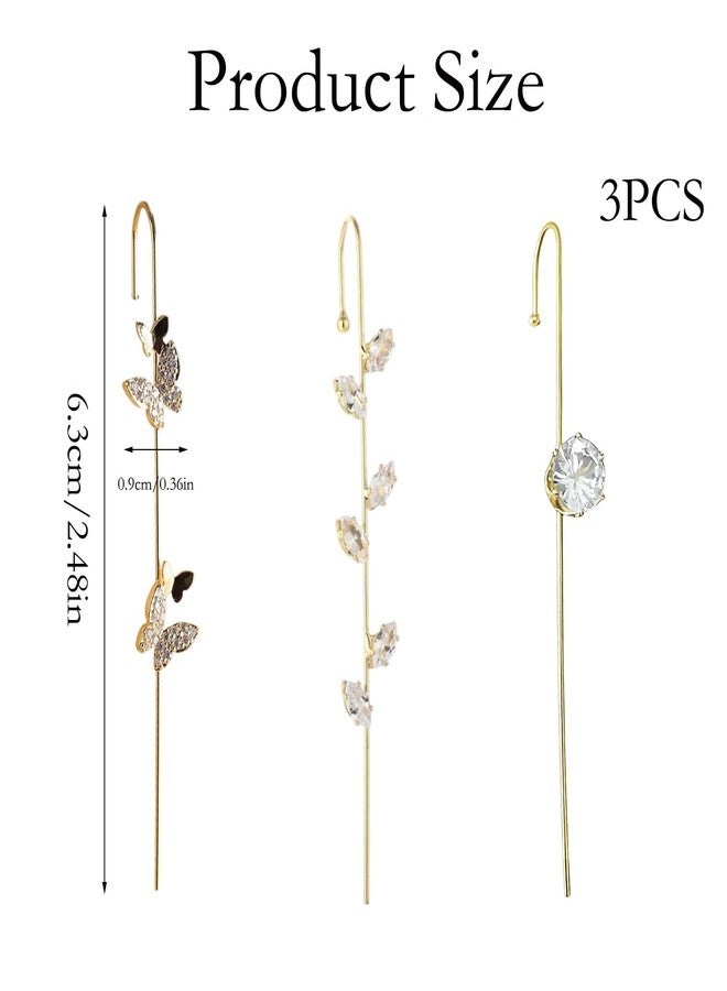 FFZDENA 3 Pcs Ear Cuff Earrings, Earcuffs For Women Fashion, Geometric Shape Ear Cuffs With Crystals, Hypoallergenic Metal Clip Earrings, Gold Earcuffs Earrings For Women For Formal Occasions - Image 2