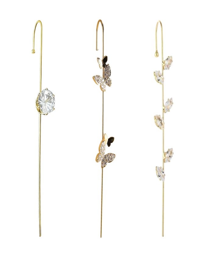 FFZDENA 3 Pcs Ear Cuff Earrings, Earcuffs For Women Fashion, Geometric Shape Ear Cuffs With Crystals, Hypoallergenic Metal Clip Earrings, Gold Earcuffs Earrings For Women For Formal Occasions - Image 1