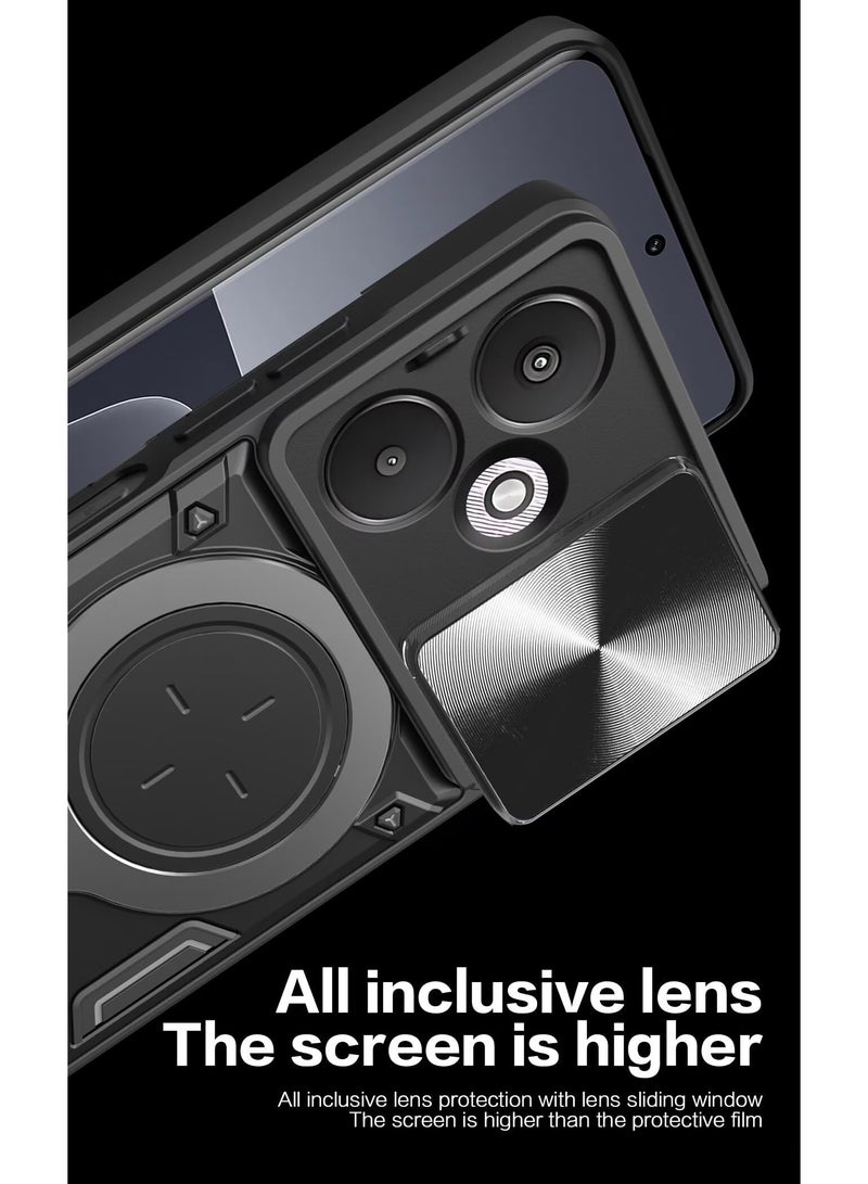 for Redmi 13C 5G Case, Slide Camera Lens Cover, Magnetic Ring Holder Kickstand Protective Phone Case for Redmi 13C 5G, Black - Image 5