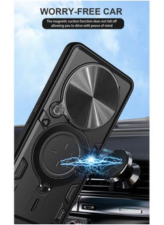 Generic for Redmi 13C 5G Case, Slide Camera Lens Cover, Magnetic Ring Holder Kickstand Protective Phone Case for Redmi 13C 5G, Black  - Image 3