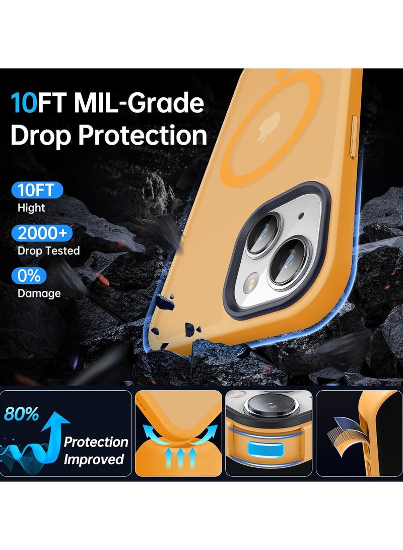 Magnetic Case For iPhone 15 Case Compatible with MagSafe Military Grade Protection Shockproof Translucent Matte Case Anti Scratch Shockproof Phone Case (Orange)  - Image 3