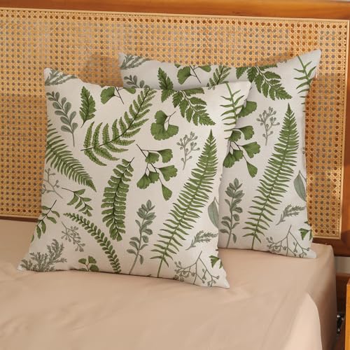DAFENA Sage Green Spring Pillow Covers 18x18 Inch 2 Pcs Vintage Leaf Plant Decor Throw Pillows Tropical Botanical Leaves Seasonal Outdoor Decoration Pillowcase Linen Cushion Cover for Couch Sofa - Image 2