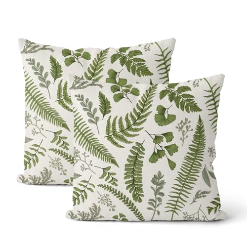 DAFENA Sage Green Spring Pillow Covers 18x18 Inch 2 Pcs Vintage Leaf Plant Decor Throw Pillows Tropical Botanical Leaves Seasonal Outdoor Decoration Pillowcase Linen Cushion Cover for Couch Sofa - Image 1