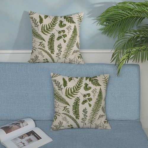 DAFENA Sage Green Spring Pillow Covers 18x18 Inch 2 Pcs Vintage Leaf Plant Decor Throw Pillows Tropical Botanical Leaves Seasonal Outdoor Decoration Pillowcase Linen Cushion Cover for Couch Sofa - Image 3